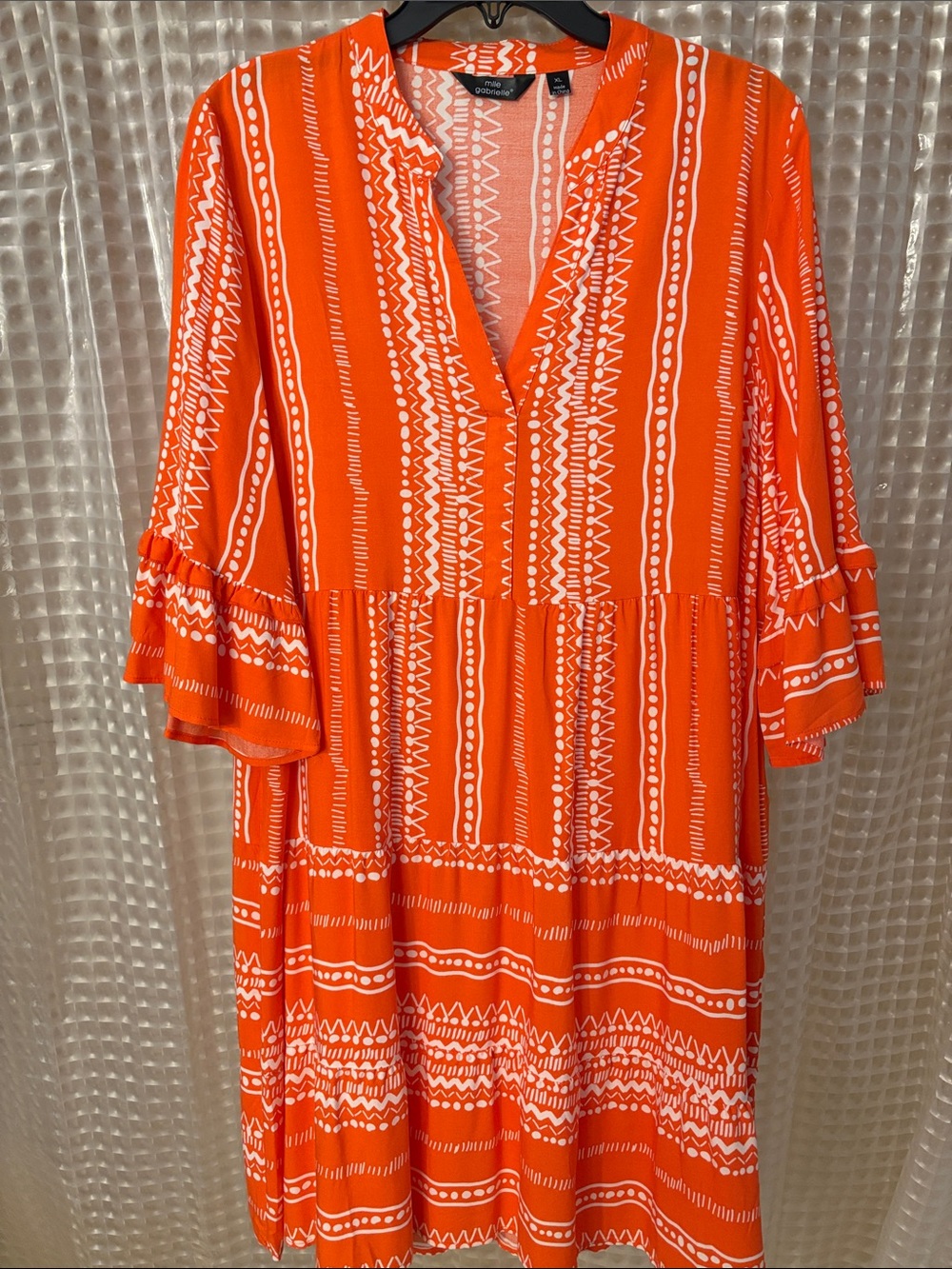 Mlle Gabrielle Orange and White Printed Midi Dress